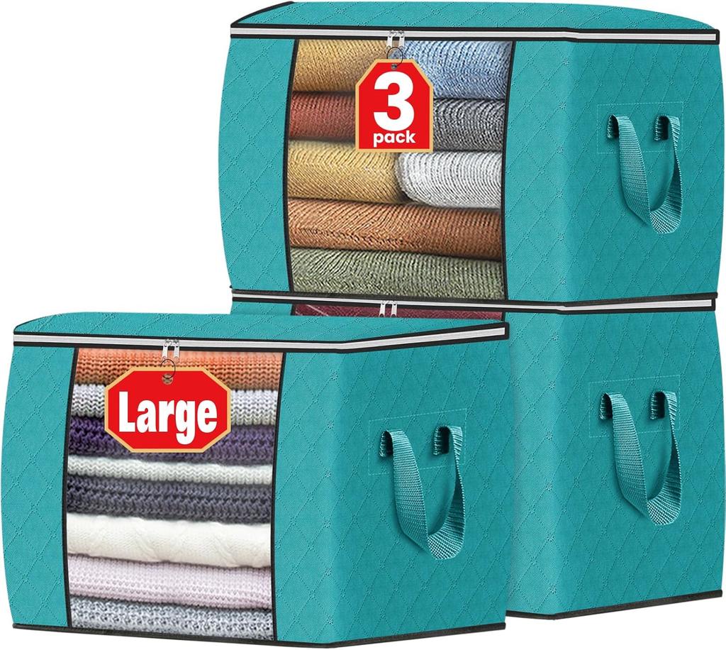 Fab Totes Storage Bags,Clothes Blanket Storage Bins Foldable Closet Organizers with Reinforced Handle for Home Dorm Storage and Organization
