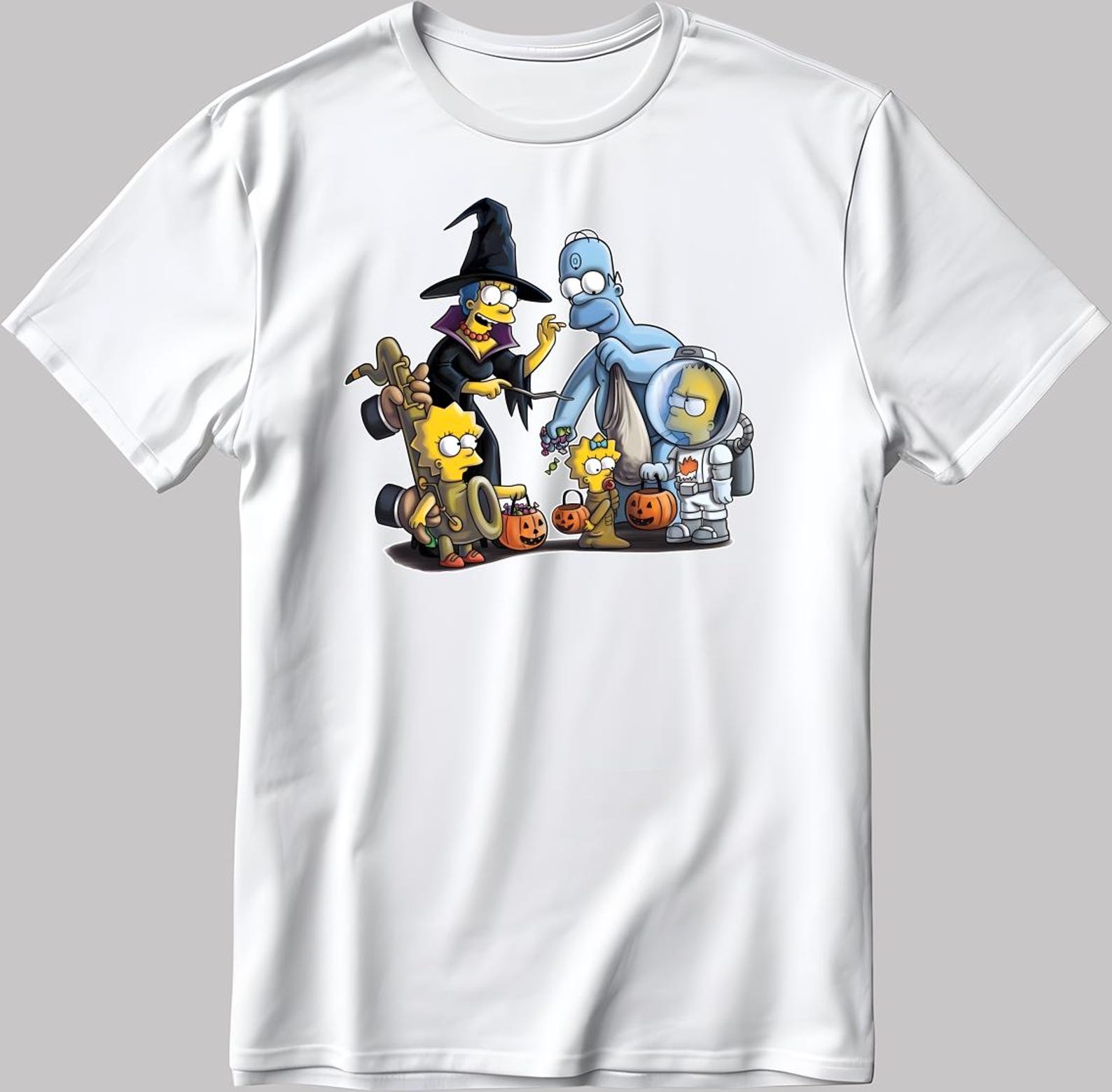 Halloween The Simpsons family, Halloween White-Black Men s / Women s T-Shirt V065 2XL