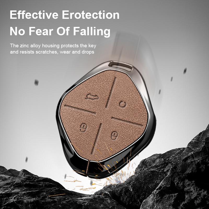 Zinc Alloy Genuine Leather Auto Key Fob Cover Full Case Housing Mount Fit For Chery Auto Dashing X-1 Plus Dtc Jetour Automotive Key Ring Accessori