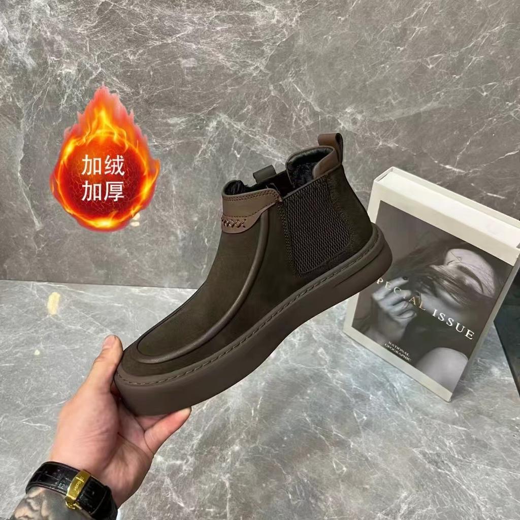 Men's shoes autumn and winter new cotton shoes pure leather one foot casual frosted leather shoes round toe fashion