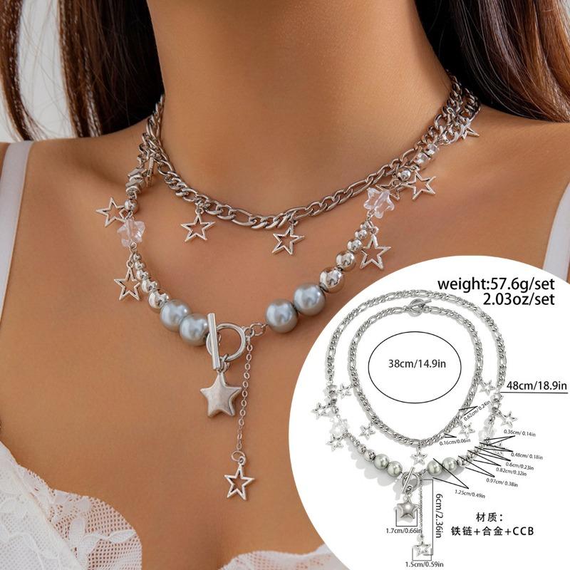 Meier Y2k Heavy Beaded Choker Necklace - Sweet & Cool Star Tassel, Unique Design for Women