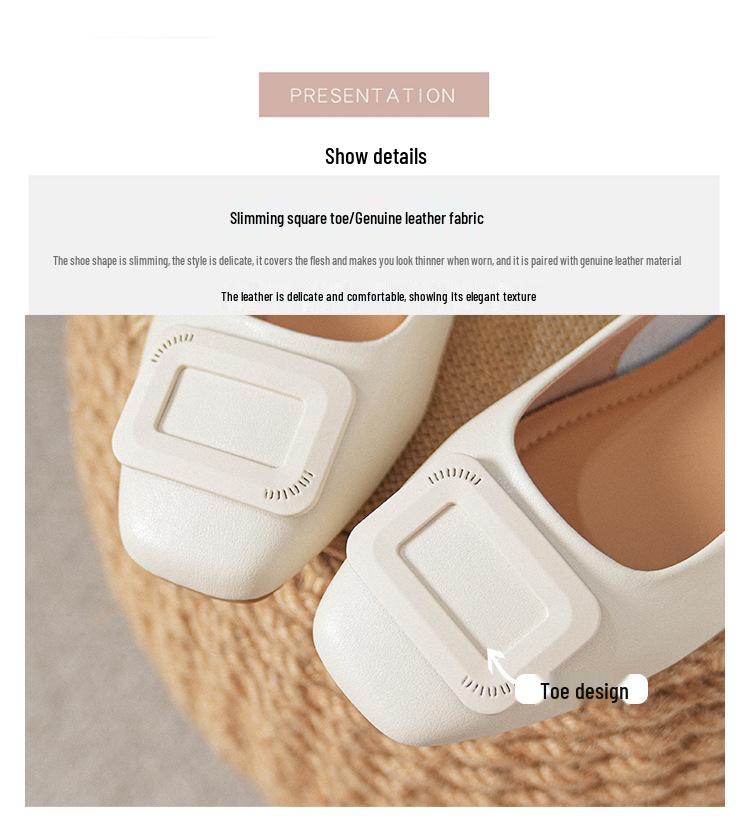 Women's Genuine Leather Slip-On Flats: Versatile, Low-Cut, Square Toe, Soft Sole, Plus Size 41-43, 2025 Collection.