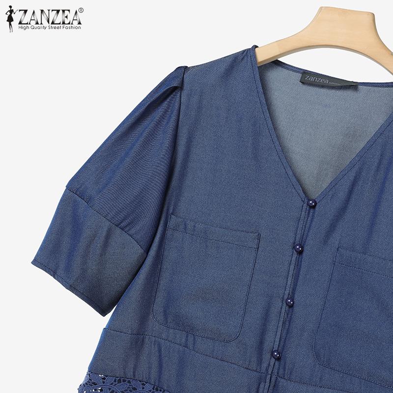 ZANZEA Women Lace Patchwork Short Sleeve Blouse and Shorts Summer Two Piece Suit Sets