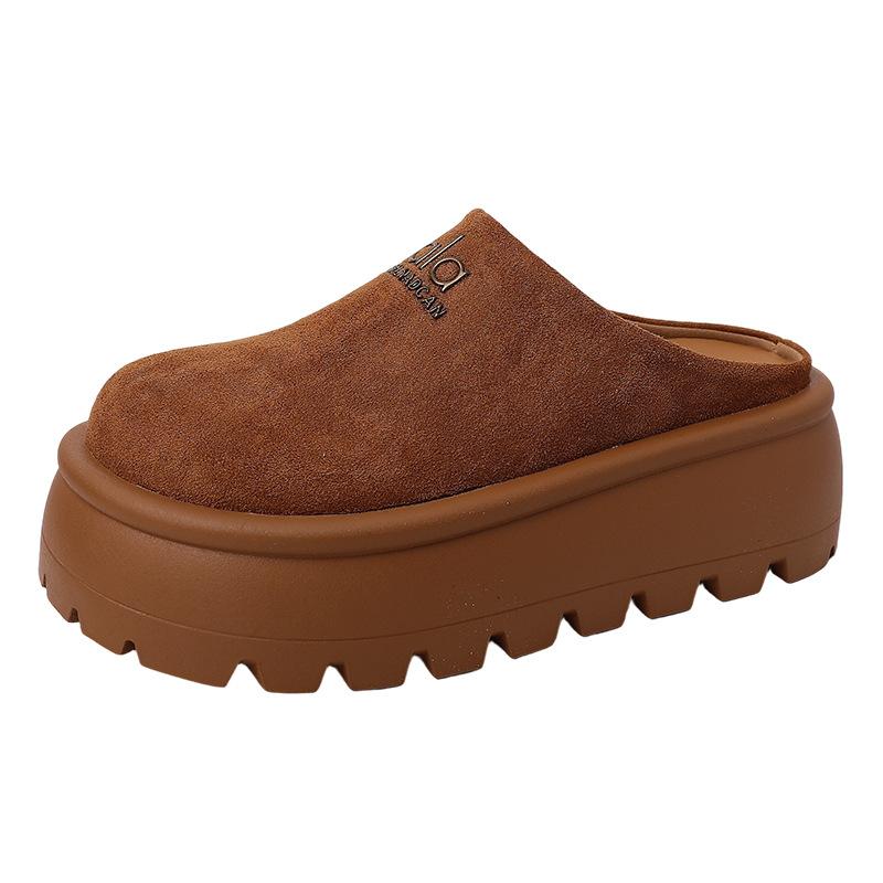 Retro lazy thick-bottomed bag head half slippers women's 2025 new autumn and winter versatile home fashion casual height-increasing slippers