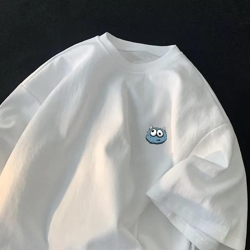 Men's Summer 100% Cotton Fashion Sports Leisure Loose Paradise Letter Pattern Printed Round Neck Short Sleeve T-shirt Top