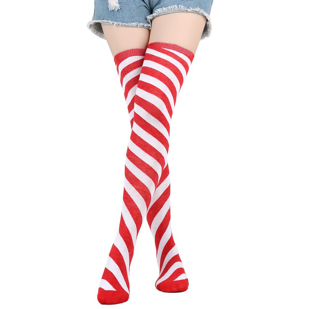 

A Pair Red/Green Women S Knee Crossing Festival Stockings For ≤ 52cm Leg Circumference Yoga Keep Warm Elastic Shinguard Stripe