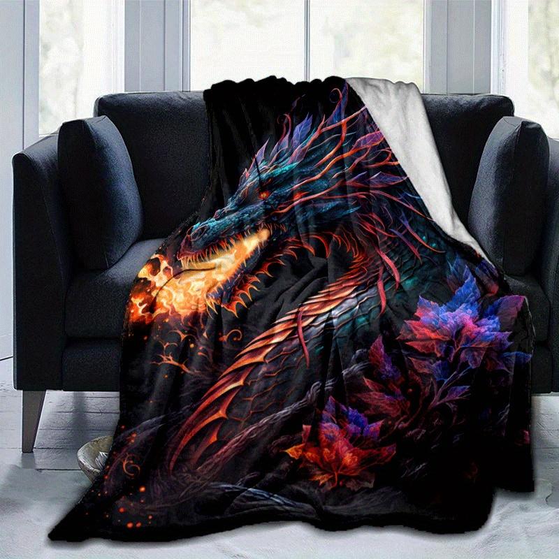 

1pc Colorful Dragon Printing Lightweight Flannel Blanket, Comfortable and Warm Blanket, for Camping Sofa Bed and Couch Office, Gift 100x150cm