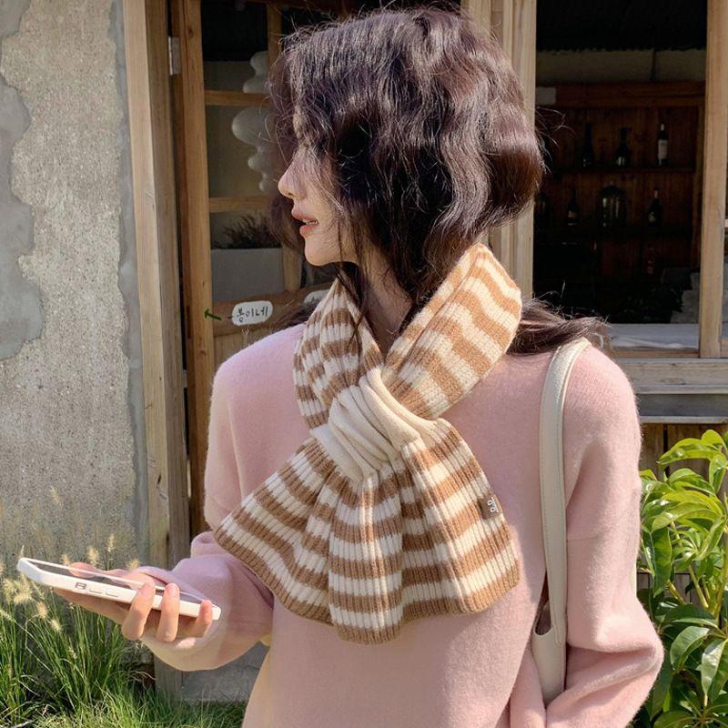 Striped Cross Scarf Women'S Autumn And Winter Korean Lazy Pullover Wool Scarf Versatile  Scarf