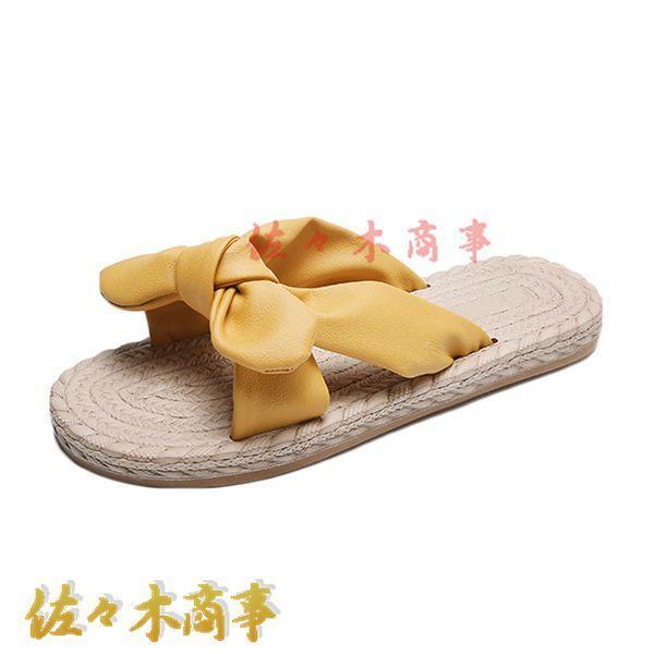 Jute Sole Slippers Women s Bowknot Flat Beach Sandals Cute Seaside Summer Stylish Light Breathable Soft Painless Resort