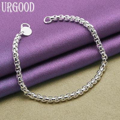 925 Sterling Silver 4mm Round Check Bracelet Fashion Jewelry