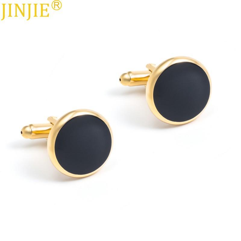 Golden Round Enamel Drip Metal Cufflinks Men s French Pure Natural