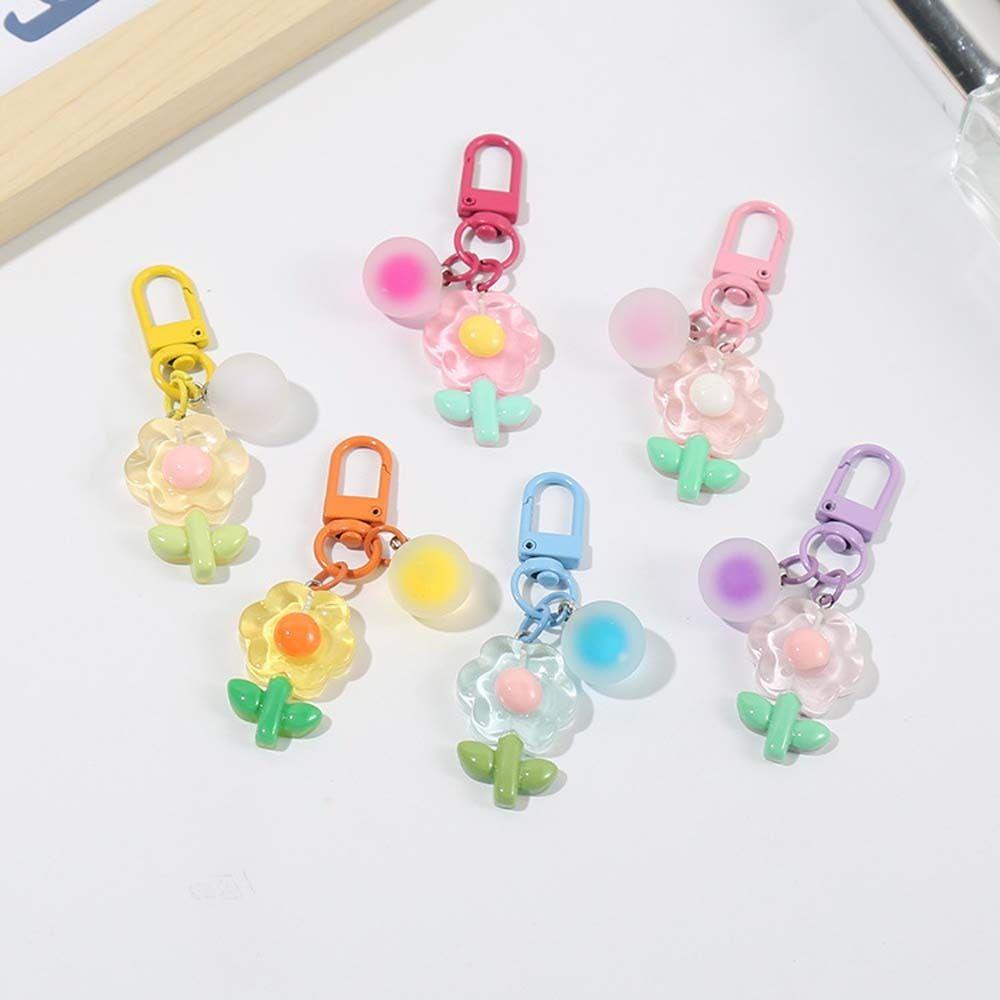 Pingente de corrente faça você mesmo estilo coreano transparente desenho animado fivela de chave chaveiro de flor de acrílico decoração