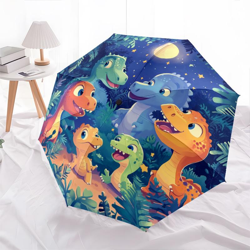 Flower Dinosaur  pattern, automatic folding umbrella, portable and foldable design, 8 ribs, a Christmas or birthday gift.