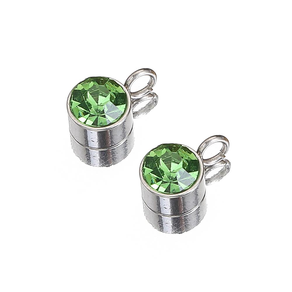 10pcs Stainless Steel Birthstones 6mm Zircon Charms Pendants Rhinestone Crystal Beads for Necklace Bracelet Jewelry Making DIY