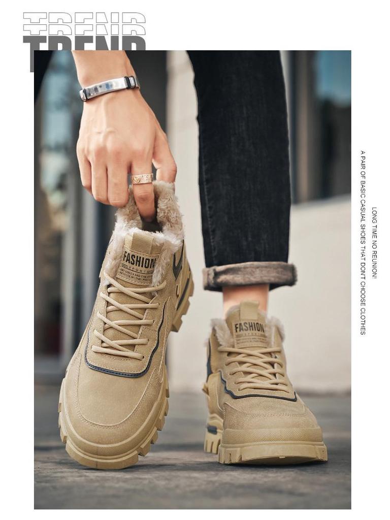 2025 Winter Men's Plus Velvet Leather Martin Boots – Thick Sole, Warm, Versatile Casual Shoes