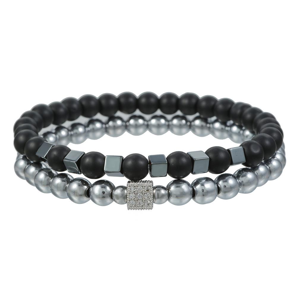 

2 шт./компл. мужской браслет из камня, черный оникс, квадратный гематит, двухслойный браслет с бусинами, целебная энергия, пара, друг, ювелирные изделия, подарки чёрный