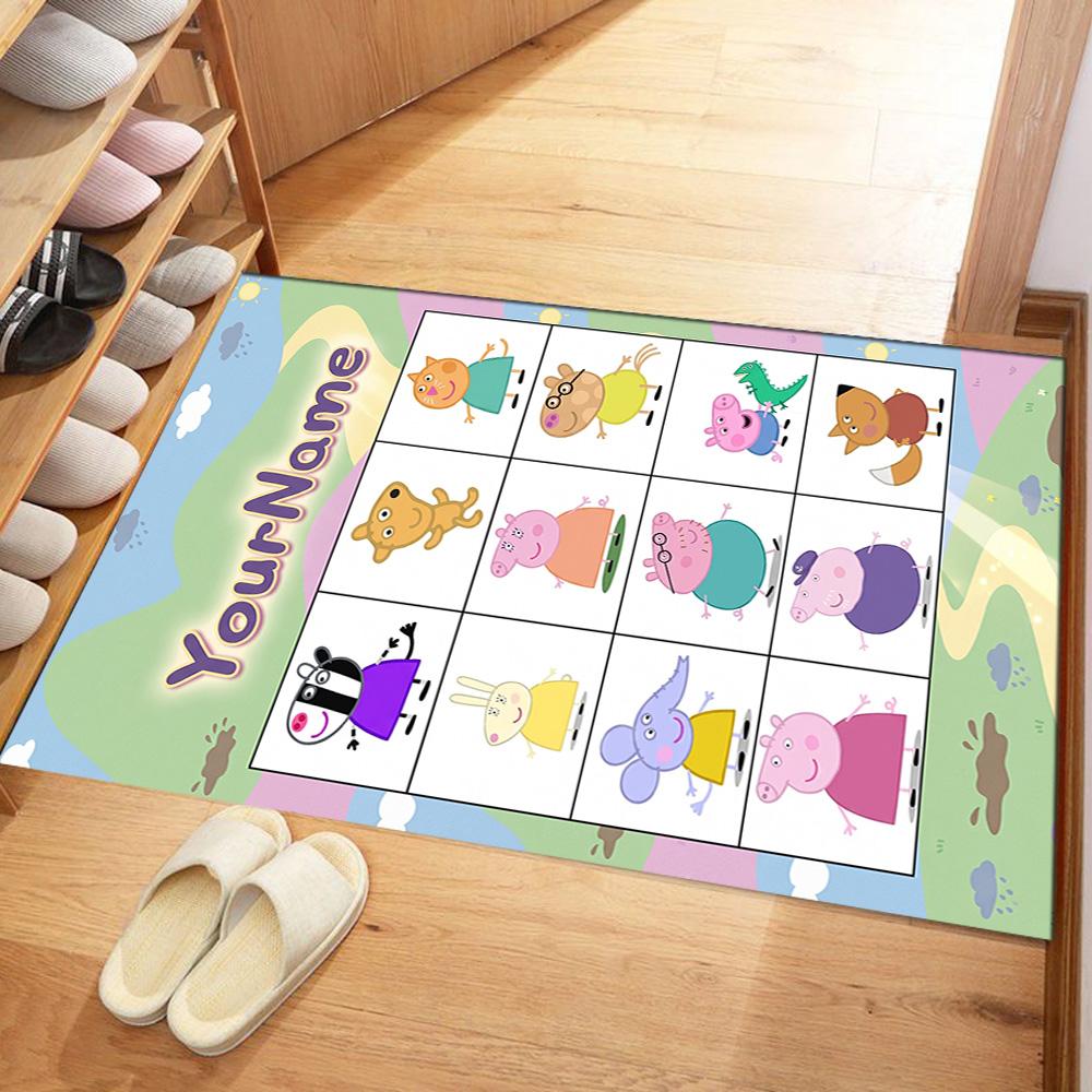 Peppa Pig Customized Name Area Rug Design for Living Rooms Foyer Dormitory Bedrooms Anti-slip Rug Anime Office Decor