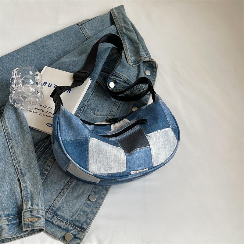 Джинсовая сумка в клетку женская сумка на плечо подмышками сумка на плечо сумка синий — фото 10