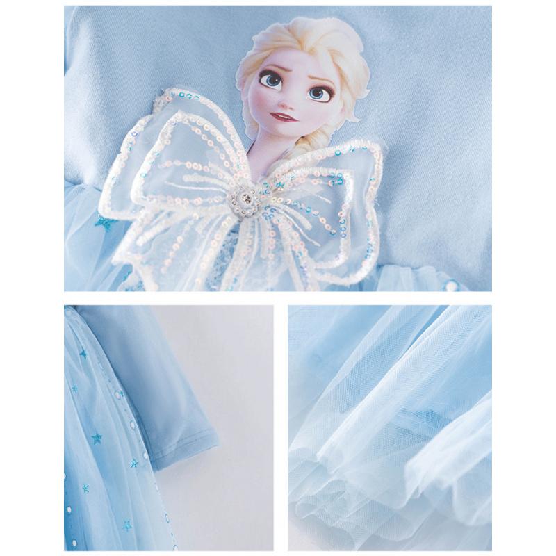 Mädchen Koreanischer Stil Langarm Elsa Prinzessinnenkleid Kinder Neu Herbst Elsa Kleid Baumwolle Netzrock