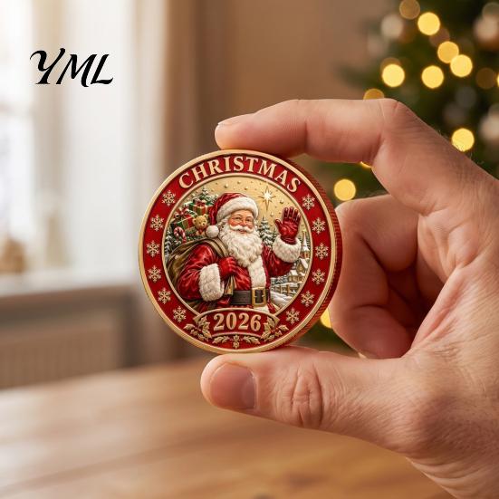 Einzigartige Weihnachtsstrumpffüller 2026 Münze, Feiertags-Gedenkstück mit geprägten bunten Reliefkunstmünzen Weihnachtsmann/Lebkuchenmann/Schneemann/Elch