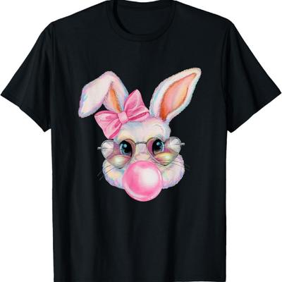 T-shirt Lapin Mignon Tie Dye Lunettes Lapin de Pâques Coquette Nœud