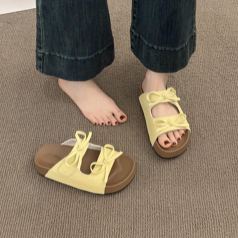 Bow silver platform slippers female summer wear 2025 new gentle fairy style with skirt Birkencool slippers