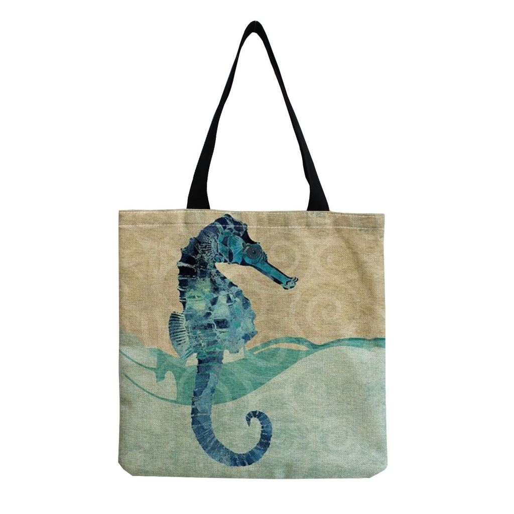 Damen Vintage Leinen-Tragetasche - Große Kapazität mit Aufdruck Schulter-Handtasche für Freizeit & Lebensmitteleinkauf KTB