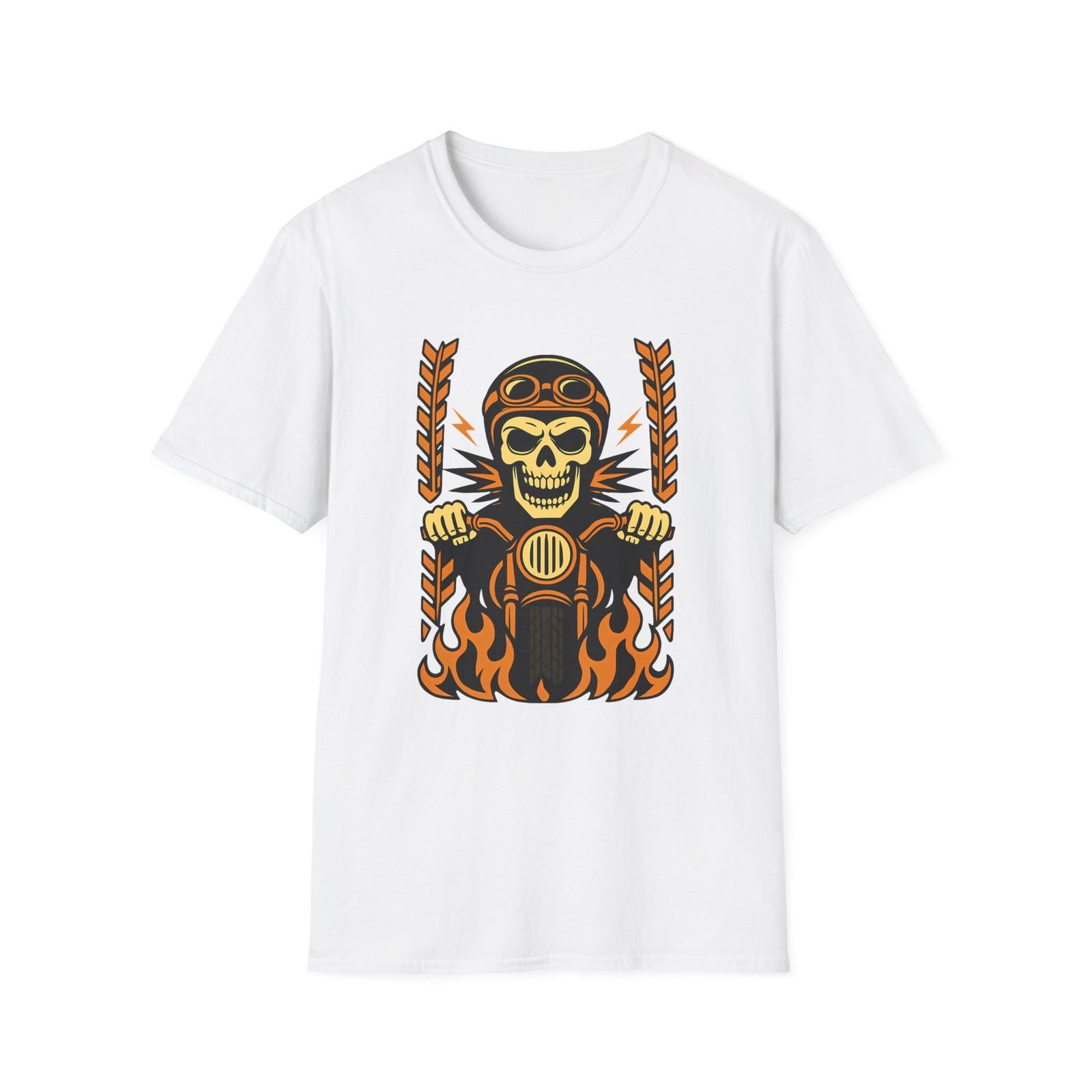 Unisex Softstyle T-Shirt Skeleton Biker Motorcycle Flames Rider Speed Skull S