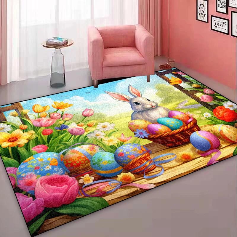 Cute Cartoon Carpet for Living Room Rabbit Pattern Bedroom Decoration Non-slip Children Rugs Bathroom Cloakroom Plush Floor Mats