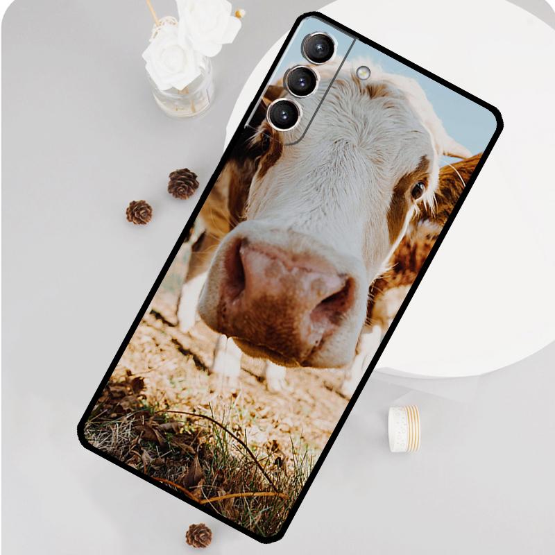 Funny Cow Face Phone Case For Samsung Galaxy S25 S26 Ultra S20 S21 S22 S23 S24 Plus S10 S25 FE Funda Cover