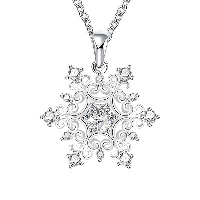 Christmas Snowflake Pendant Necklace, Delicate Zircon Diamond Jewelry, Sweet Holiday Ornaments