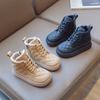 Children's Cotton Boots 2024 Winter British Style Plush Short Boots Light Kids Fashionable Leather Boots for Boys' Solid Color