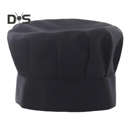 

Поварской колпак унисекс для кухни, колпак для ресторана отеля, плиссированный дизайн, однотонный рабочий колпак официанта-повара, шляпа-гриб чёрный