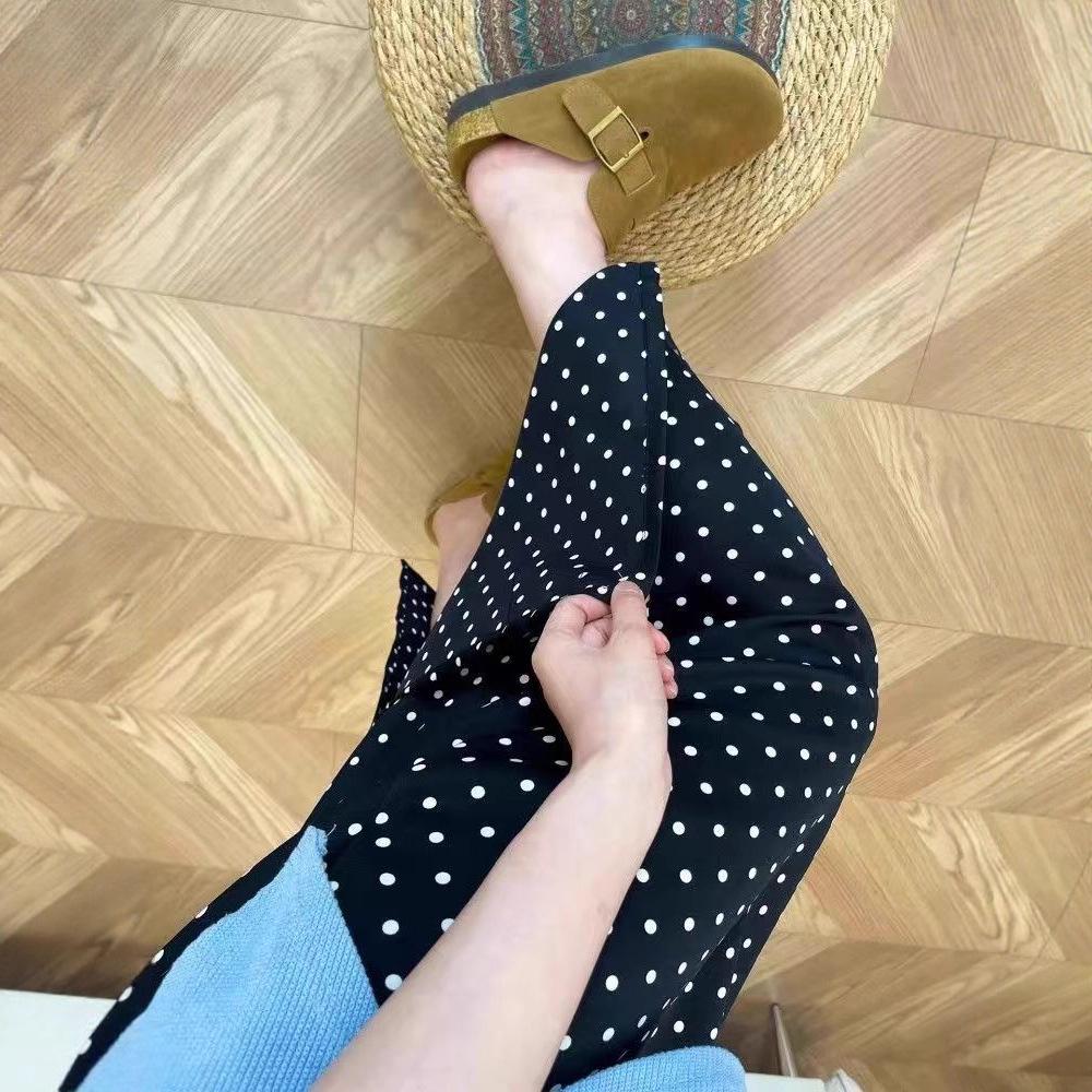 Women's Plus Size Grey Dotty Bodycon Skirt – High Waist, Slimming, A-line, Casual Summer Skirt
