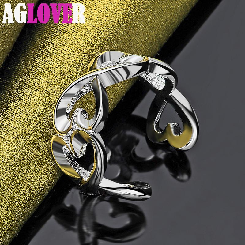925 Sterling Silver Double Line Female Couple Ring Jewelry
