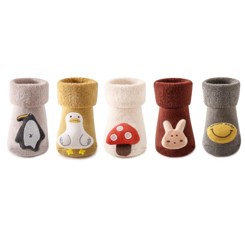 Winter Infant Cartoon Doll Non-slip Mid-calf Socks: Thick & Warm for Newborns and Toddlers