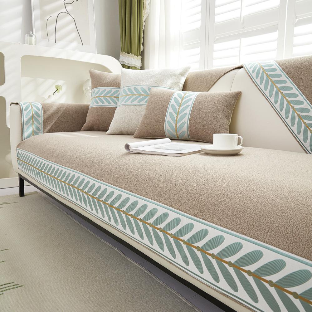 Sofa Cushion Four Seasons Universal Anti-Slip Tape Cushion Dustproof Leather Sofa Cover Backrest Cover Cloth Leaves