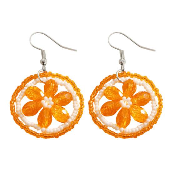 

1 Pair Hook Earrings Hand-Beaded Orange Blossom Shape Drop Earrings with Cubic Zirconia Inlay Lightweight Versatile Jewelry Gift оранжевый