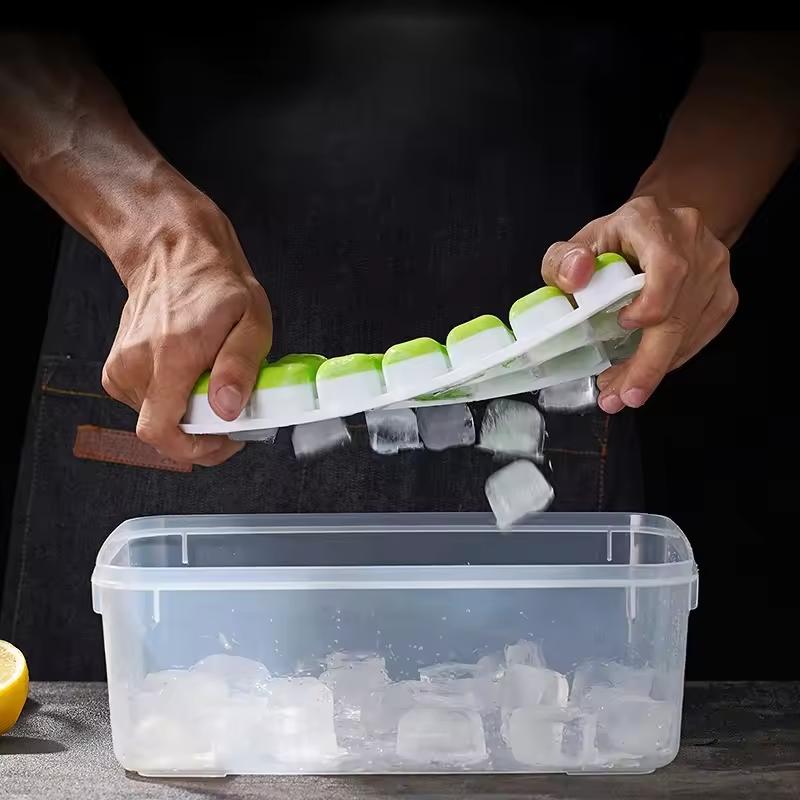 14 Cube Easy Release Ice Cube Tray Mold with Lid Silicone Square Molds Summer Kitchen Bar DIY Iced Cocktail Freeze Tool