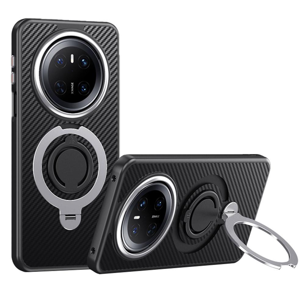 

Для чехла Huawei Mate 70, совместимого с MagSafe, подставка, текстура углеродного волокна, задняя крышка из ПК+ТПУ с силиконовым кольцом Silver