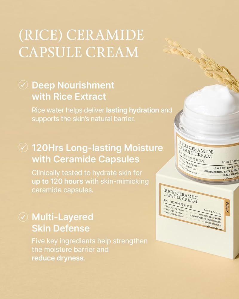 FULLY Rice Ceramide Capsule Cream 90ml / Soothing, Nourishing, Hydrating, Moisturizing, Korean Cosmetics, Kbeauty