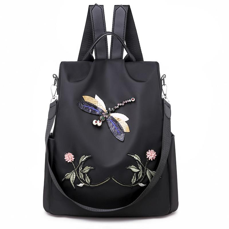 Backpack Women's New Three-dimensional Embroidery Dragonfly Oxford Cloth Backpack Outdoor Large-capacity Travel Bag