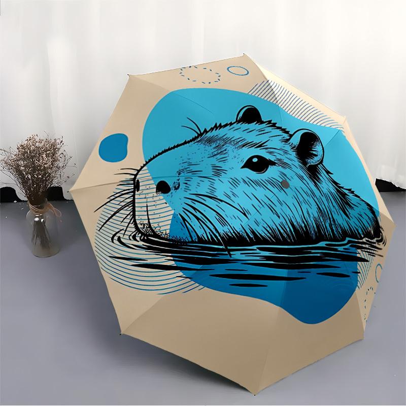 1pc Capybara Automatic Open/close Folding Umbrella, Compact Portable Travel Umbrella, Durable Construction Yy251230085
