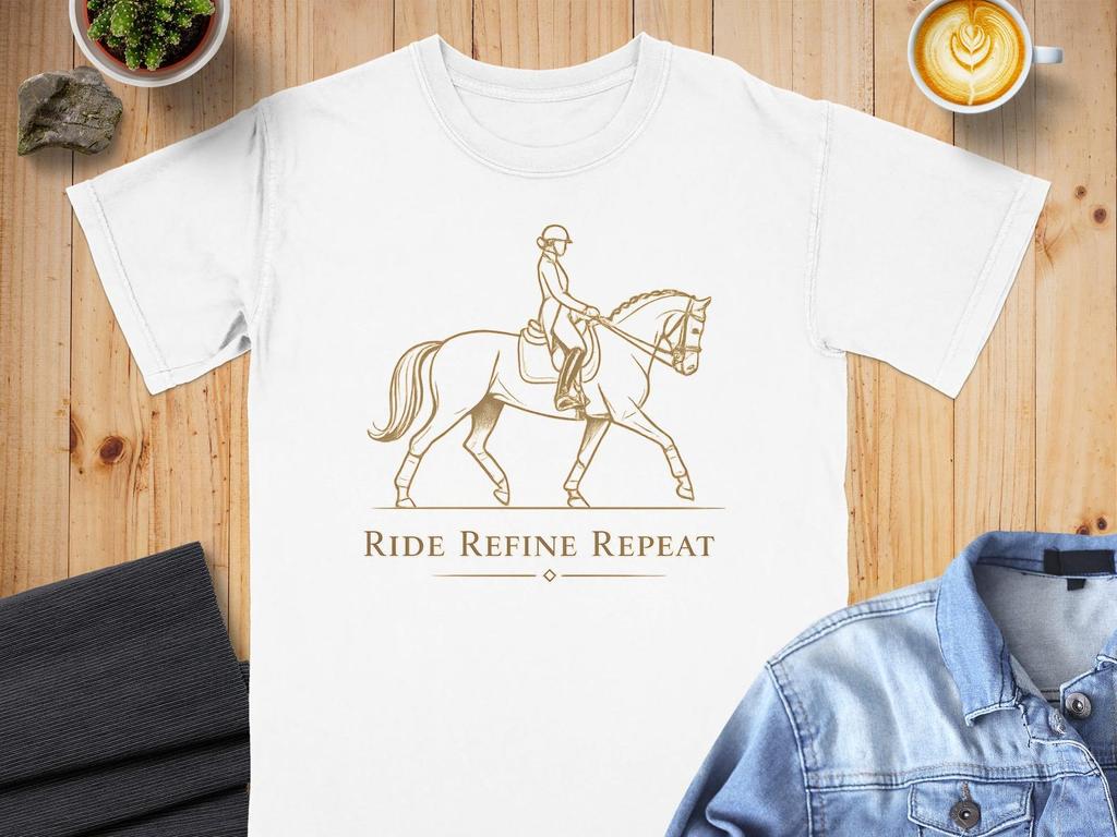 Equestrian Horse Riding T-Shirt, Ride Refine Repeat Dressage Rider Shirt, Horse Lover Gift, Elegant Horseback Riding Apparel