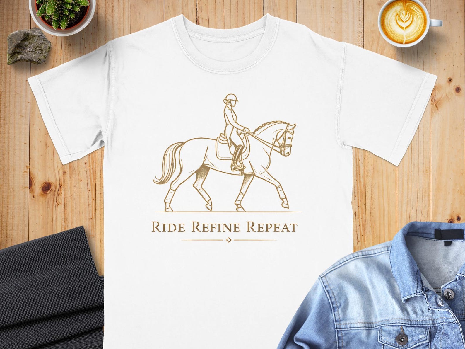 Equestrian Horse Riding T-Shirt, Ride Refine Repeat Dressage Rider Shirt, Horse Lover Gift, Elegant Horseback Riding Apparel 4XL