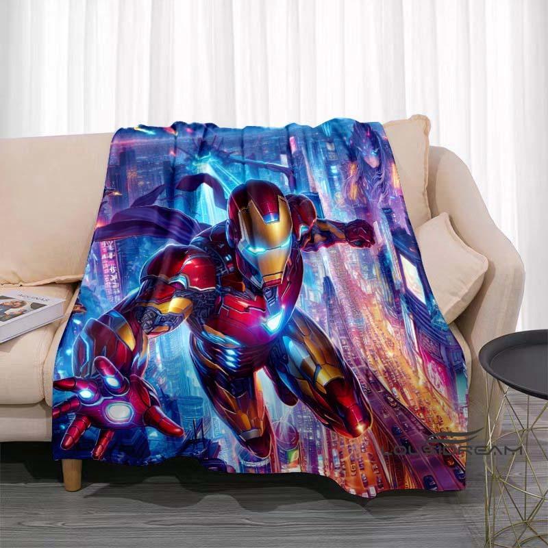Available In Various Sizes, These Cartoon Iron Man Blankets Are Soft, Fluffy Flannel Blankets Perfect for Use On Sofas, In The
