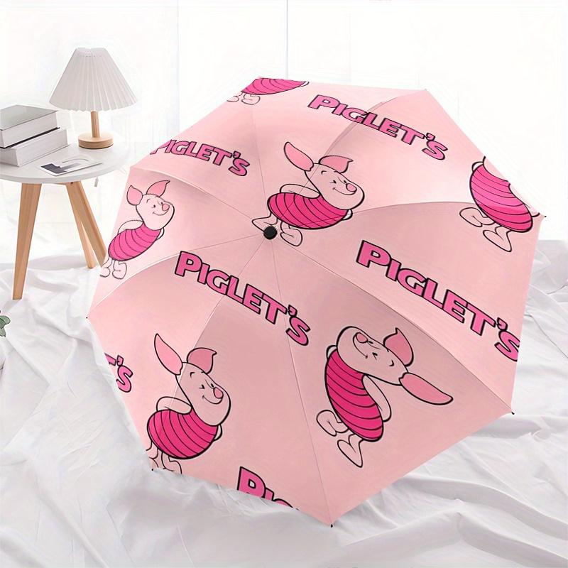 

Piglet,Pink,Stripes Theme Automatic Compact Folding Cute Umbrella - Portable and Durable, 8-Bone Iron Umbrella for All Weather0707099