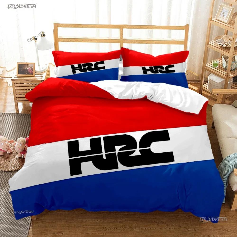 HRC-H-Hondas Motorrad Logo Bettbezug Bettdecke Bettwäsche-Sets Weiche Steppdeckenhülle und Kissenbezüge für Jugendliche Einzel-/Doppel-/Q-Queens-/King
