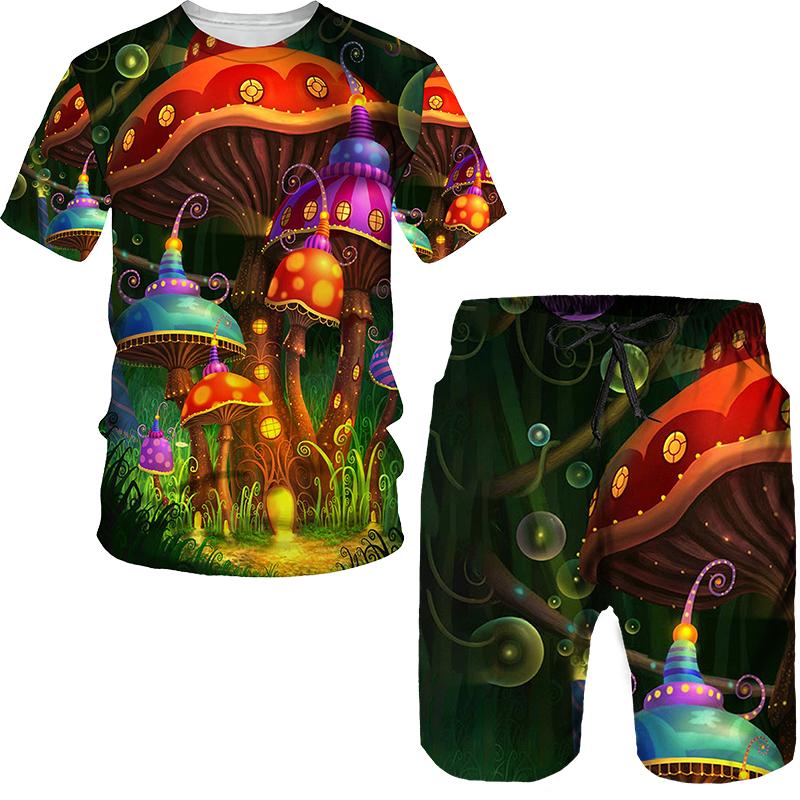 

Fashion Summer Mushroom 3D Print T-Shirts Shorts Sets Men s Tracksuits Short Sleeve T Shirt Pants Set Man Suits Clothing 6XL