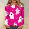 Women's Long-sleeved Loose-necked Halloween Print Casual Top, Suitable for Holiday Parties